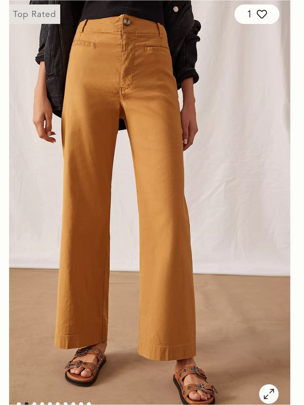 Anthro X Maeve Colette Pants Full Length Wide-Leg High Rise Cognac Stretch Linen